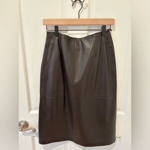 Vintage brooks brothers brown 100% leather pencil skirt size 2
